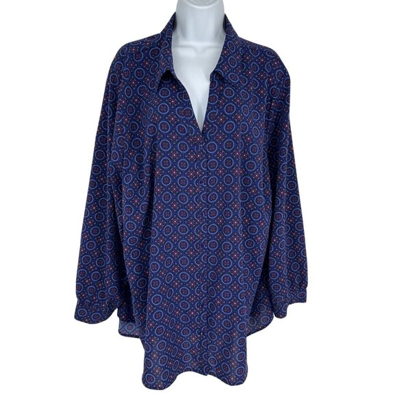 Catherines Womens 3/4 Sleeve Button-Front Geometric Print Blouse Size 2X - Picture 1 of 7